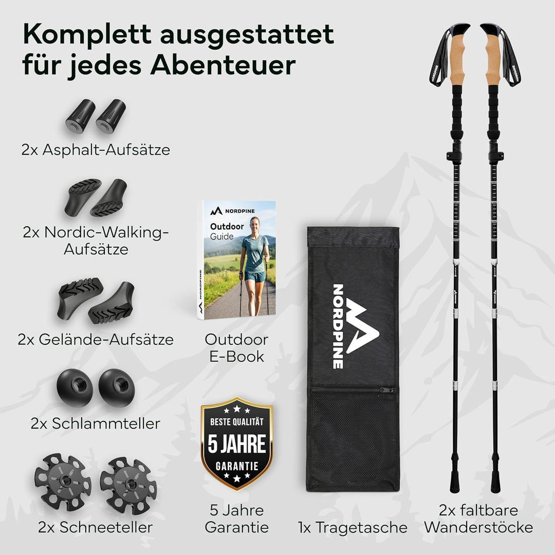 Wanderstöcke faltbar - Carbon &amp; Aluminium für Damen &amp; Herren - Ultraleichte Trekkingstöcke mit Korkg