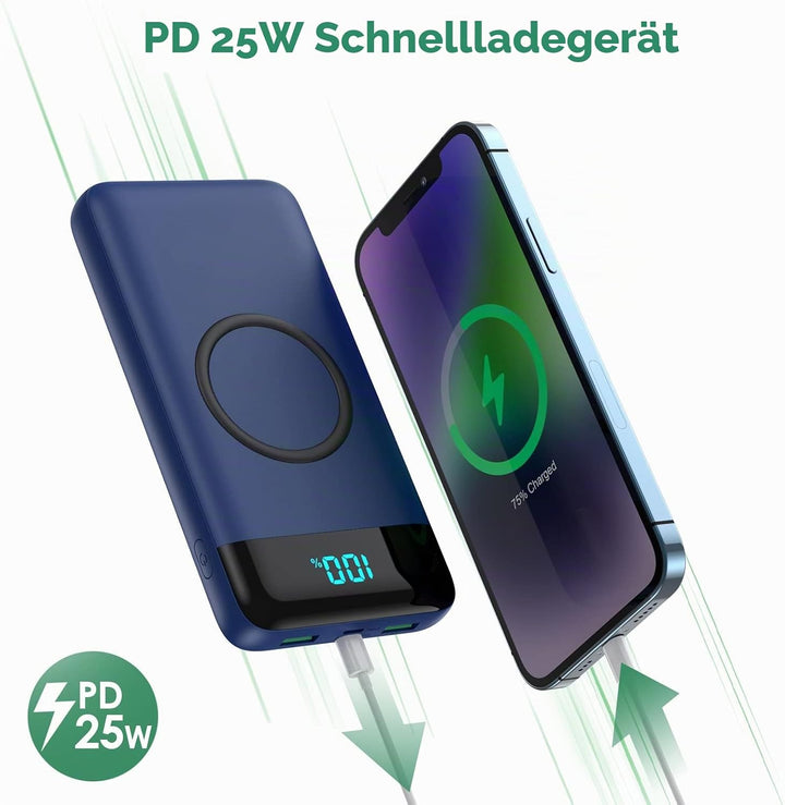 Wireless Powerbank Schnellladen 26800mAh, Power Bank 25W PD3.0+QC4.0, 15W Wireless Charger Powerbank