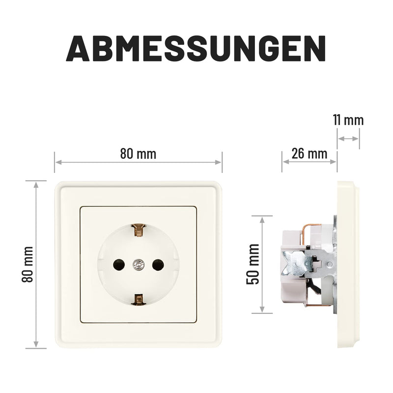 ABSINA 10x Steckdosen Set komplett für Unterputz - Steckdose Set weiss 250V AC, 16A, IP20 inkl. Rahm