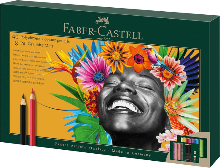 FABER-CASTELL 210054 - Zeichenset 50-teilig mit Polychromos Buntstifte und Bleistifte Pitt Graphite