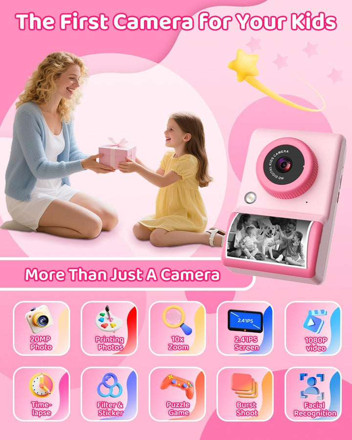 Sofortbildkamera Kinder, 20MP 1080P Digitalkamera Kamera Kinder Sofortdruck, 2,4 Zoll Kinderkamera S