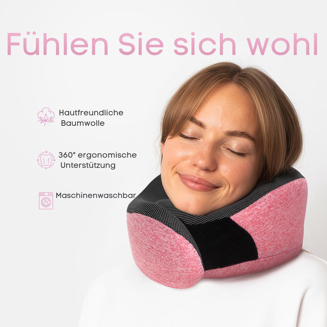 Proglobe Rosa Nackenkissen Flugzeug, Reisekissen 100% Memory Foam, Orthopädisches Nackenhörnchen, Fü