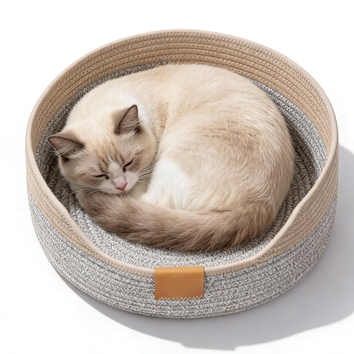 GOMETY Katzenbett Waschbar, 50x15cm Katzenkorb zum Schlafen aus Baumwollseilen, Rund Haustierbett, B