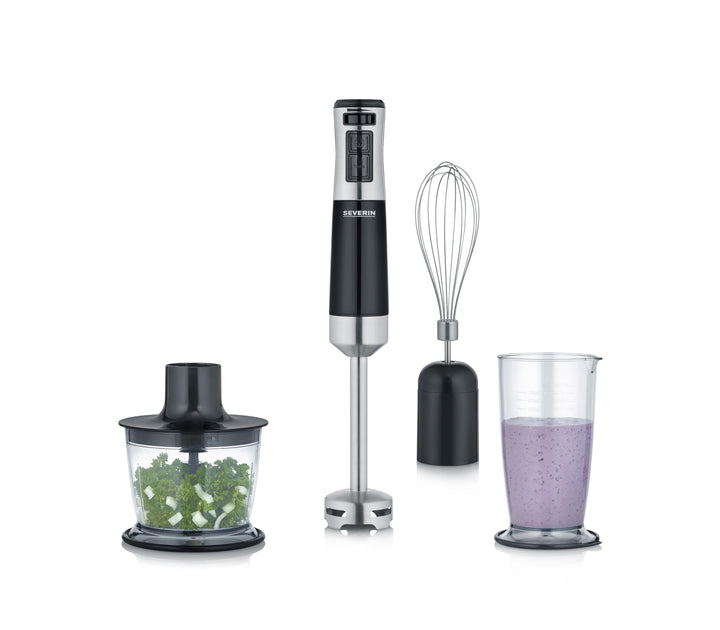 SEVERIN Stabmixer mit Zubehör-Set, Mixstab mit stufenloser Geschwindigkeitseinstellung, mit Pürierst