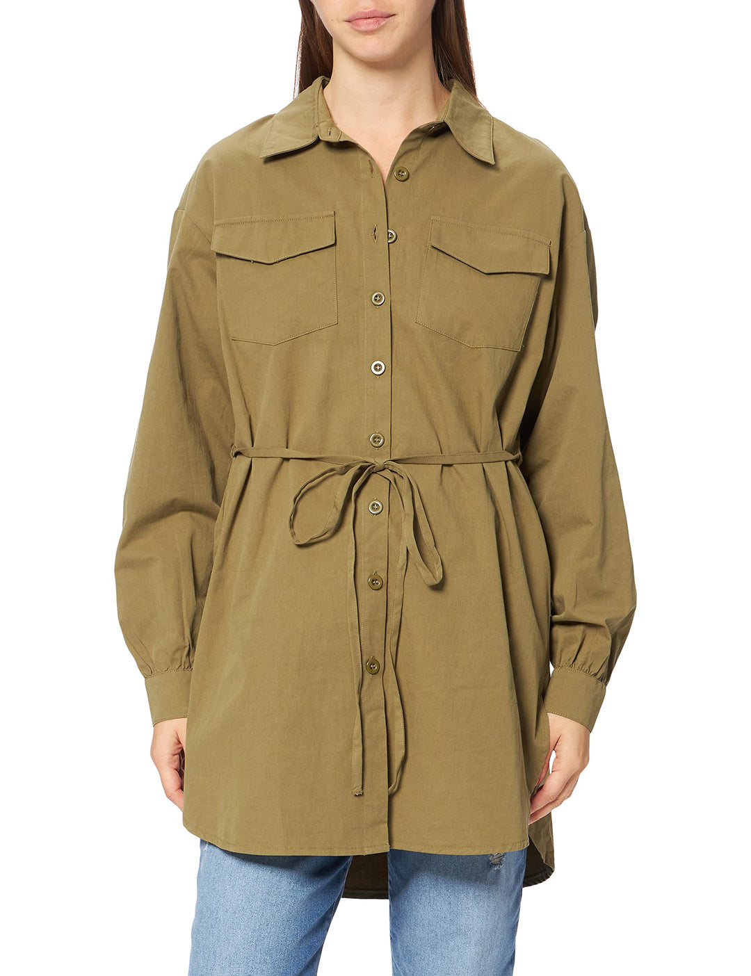 NA-KD Damen Oversized Belted Shirt Hemd 36 Grün, 36 Grün