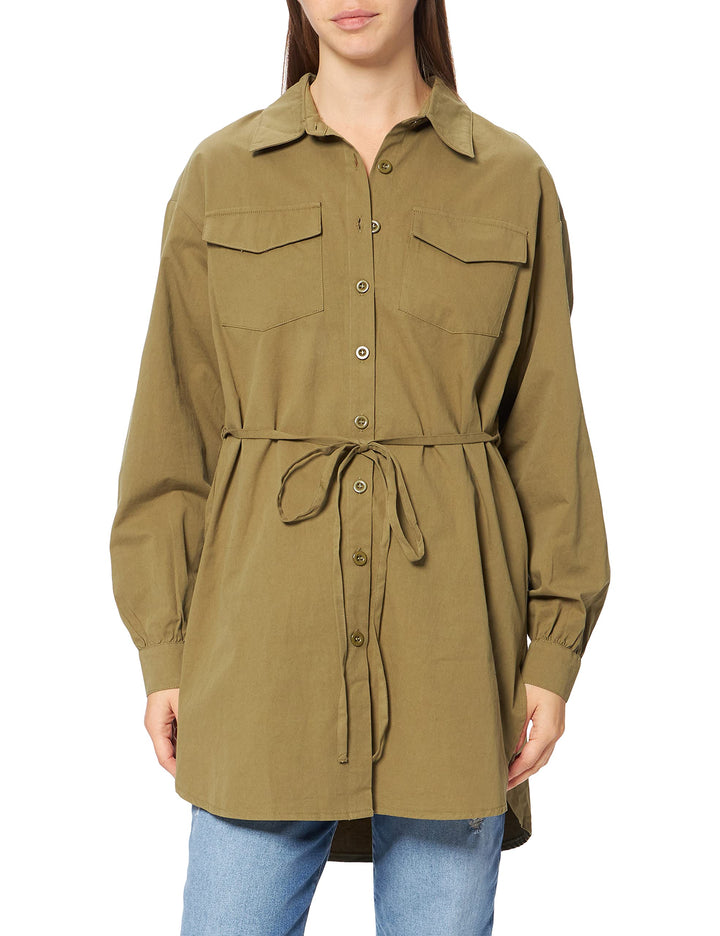 NA-KD Damen Oversized Belted Shirt Hemd 36 Grün, 36 Grün