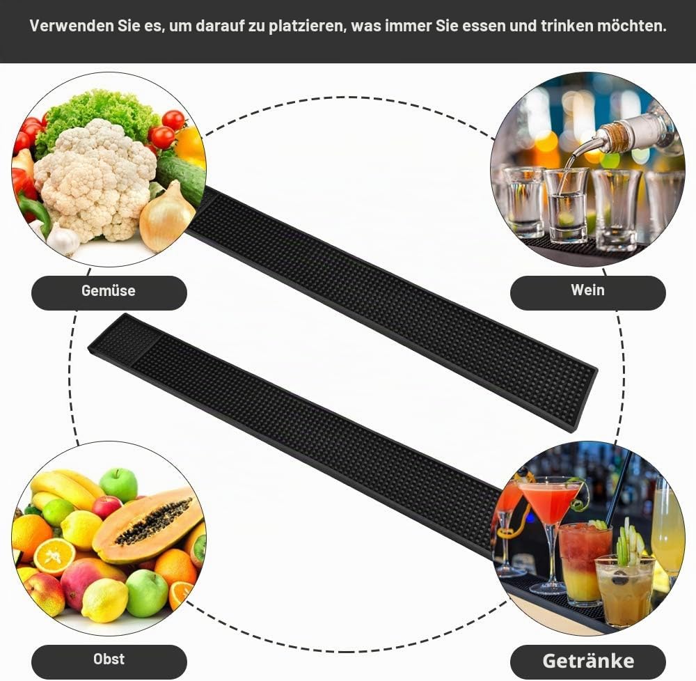 2 Stück Barmatte Gummi Abtropfmatte Geschirr Trockenmatte 8 x 60 cm Gläserabtropfmatte rutschfest un