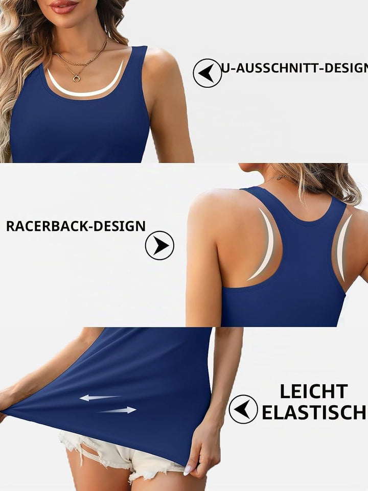 Charmo Unterhemd Damen BH-Hemd Basic Racerback Tank Tops mit Regal-BH Baumwoll Stretch eng Top Slim
