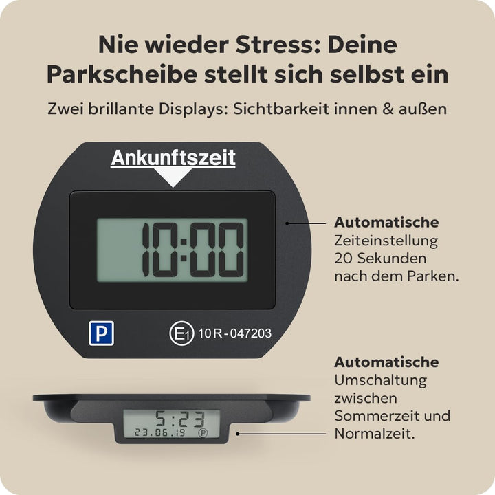 2X Park Lite elektronische Parkscheibe Digitale Parkuhr schwarz mit offizieller Zulassung vom KBA -