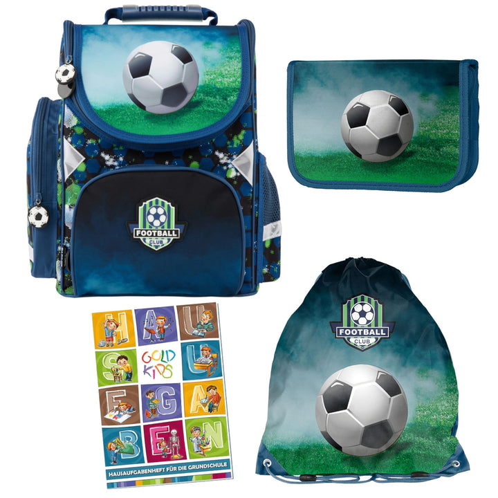 Goldkids - Schulranzen für Jungen, 4er-Set - Schul-Rucksack für Kinder mit Federmäppchen - Schuhbeut