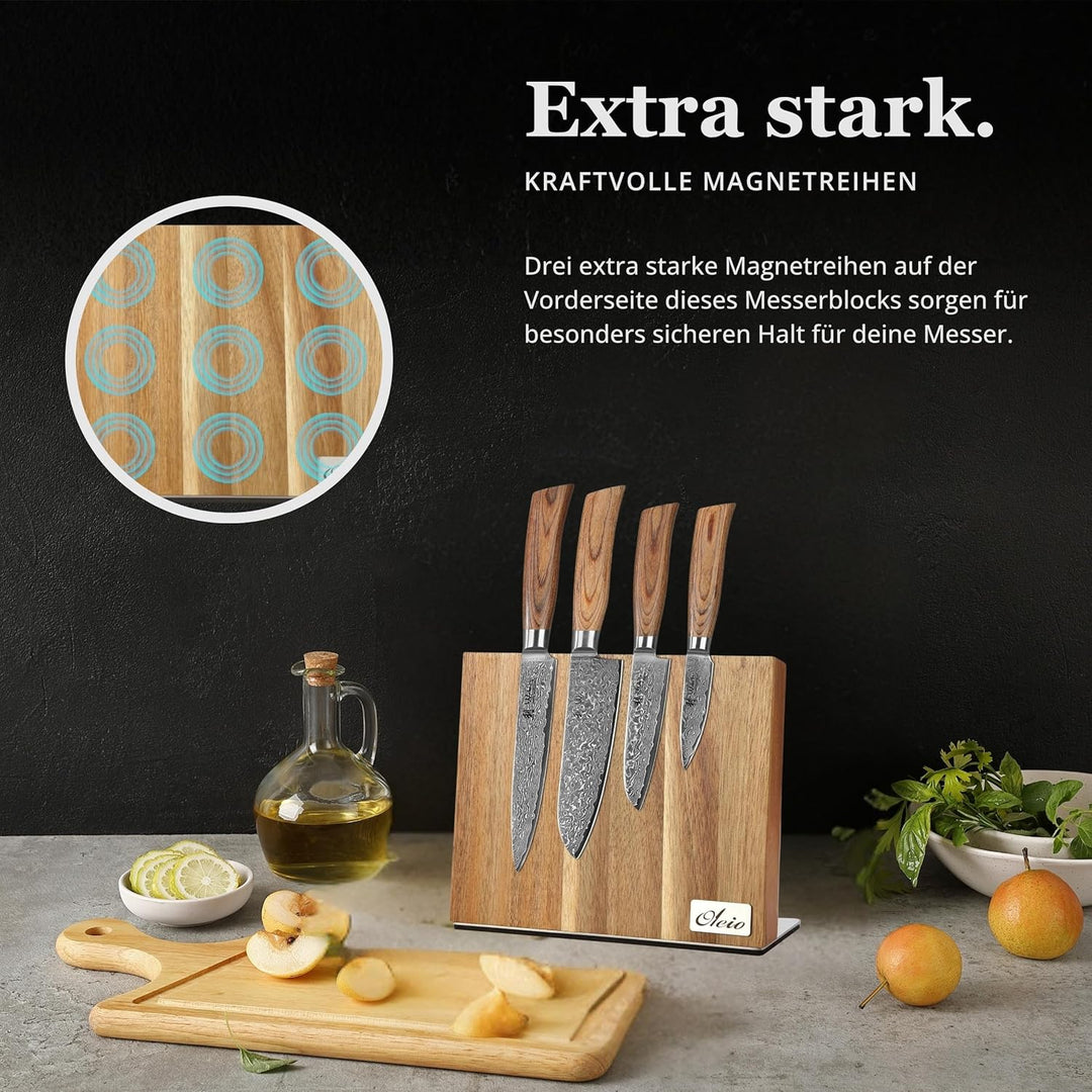 Wakoli EDIB Pro 4er Damastmesser-Set mit Messerblock mit 8-17cm Klingen gefertigt aus 67 Lagen echte