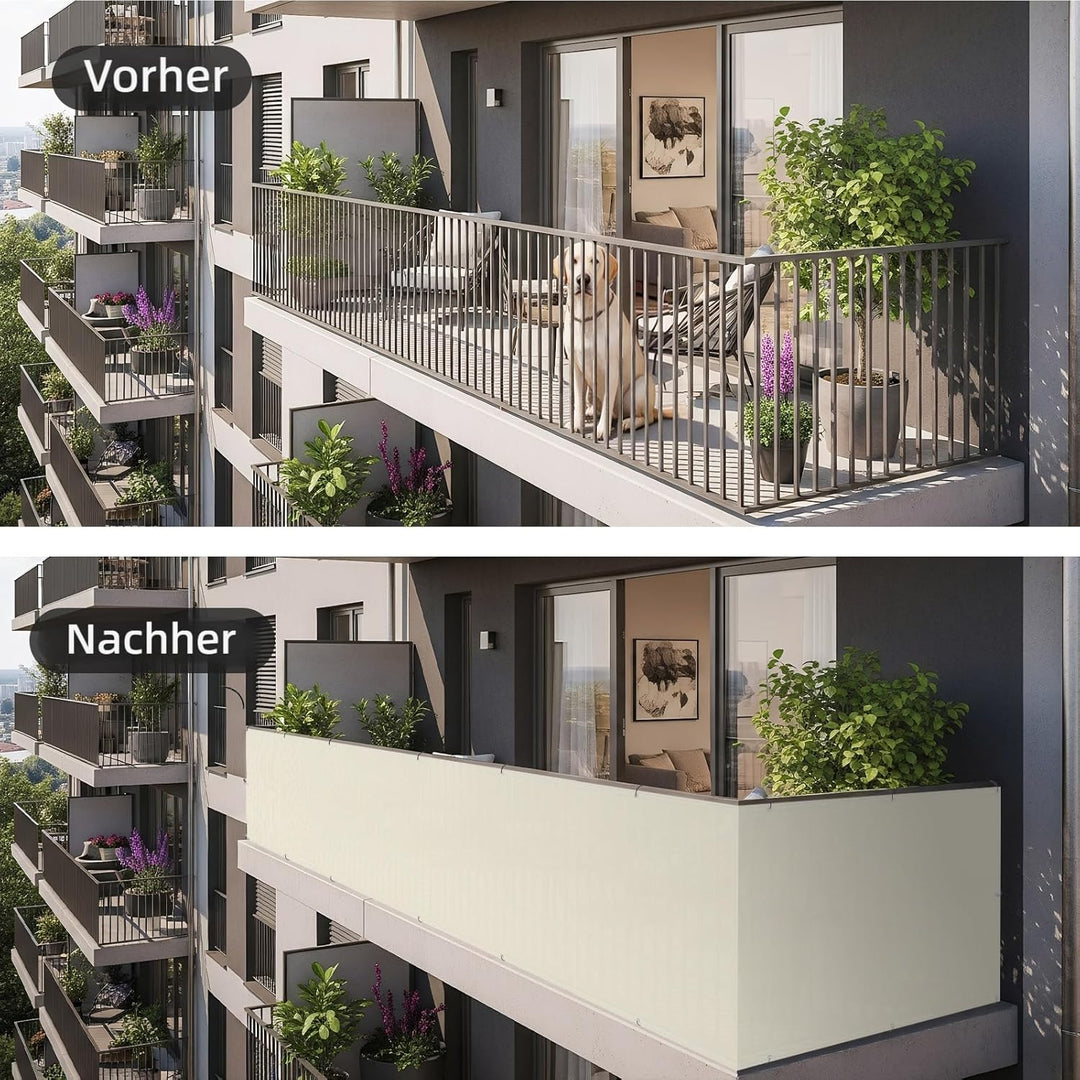 Shade&Beyond Balkon Sichtschutz Wetterfest 90x500cm, 95% UV-Schutz Balkonabdeckung mit Kabelbinder f