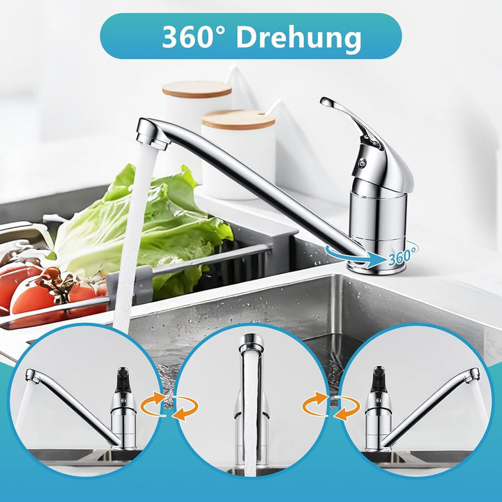 Rehomthy Wasserhahn Küche, Küchenarmatur 360° Schwenkbar, Einhebel Mischbatterie Küche, Spültischarm