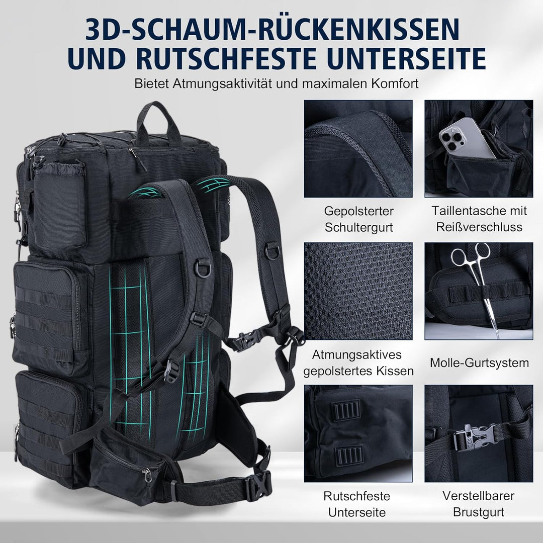 Goture 72L Angelrucksack mit Kühltasche (16L) &amp; Trocken-/Nass-Fach - Verstellbare Fächer Wasserabwei