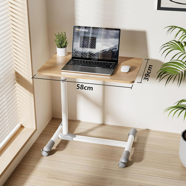 ETHU Betttisch auf Rollen, Ergonomischer Mobiler Pflegetisch 62-77 cm, Höhenverstellbarer Laptoptisc
