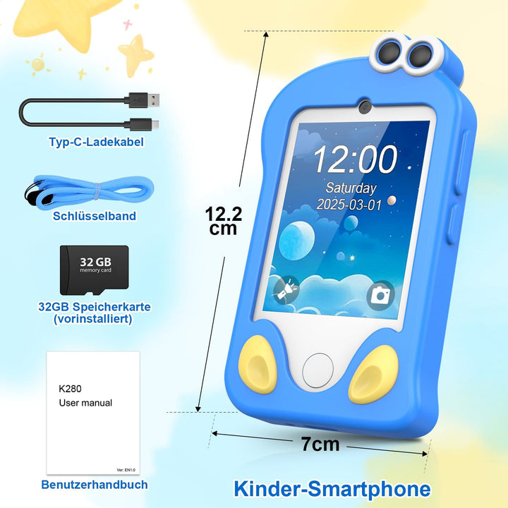 CHAKEYAKE Kinder Handy, Kinderkamera im Smartphone-Format mit 2.8” Touchscreen, Dual Kamera, Foto- V