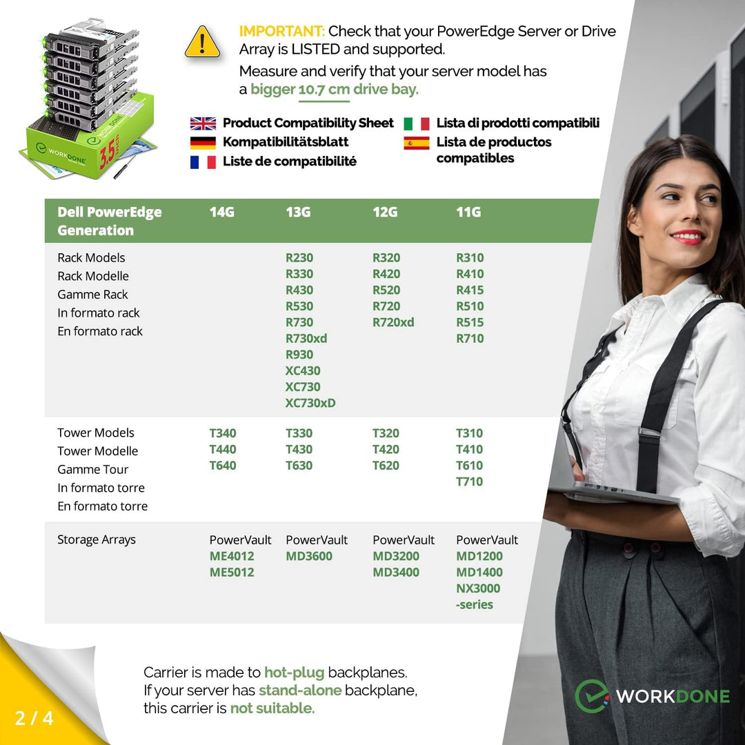 WORKDONE 6er-Pack - 3,5" Festplatten-Caddy m. 2,5"-Festplattenadapter - Kompatibel für Dell PowerEdg
