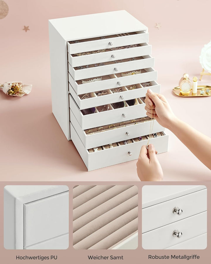 SONGMICS Schmuckkästchen, 8 Ebenen, Schmuckkasten mit Schubladen, Schmuckaufbewahrung geräumig, Schm