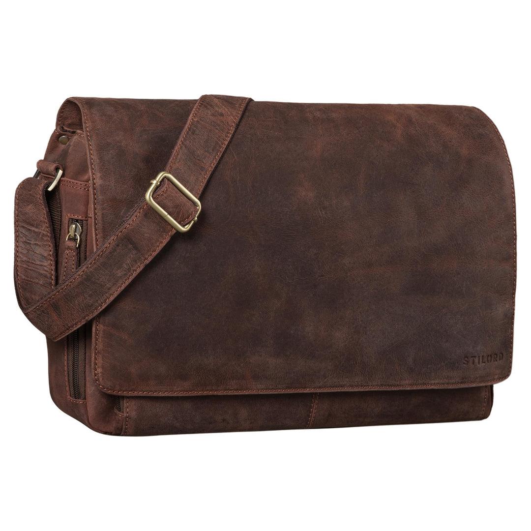 STILORD 'Tom' Vintage Leder Umhängetasche für Studium Uni Büro Arbeit 15 Zoll Laptoptasche DIN A4 Sc