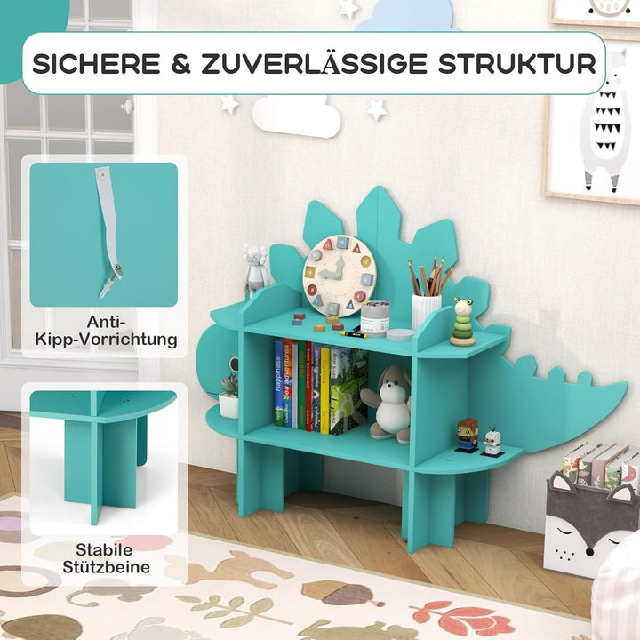 COSTWAY Kinderregal 2 Ebenen, Spielzeugregal Holz mit offenen Regalen, Niedliches Bücherregal Kinder