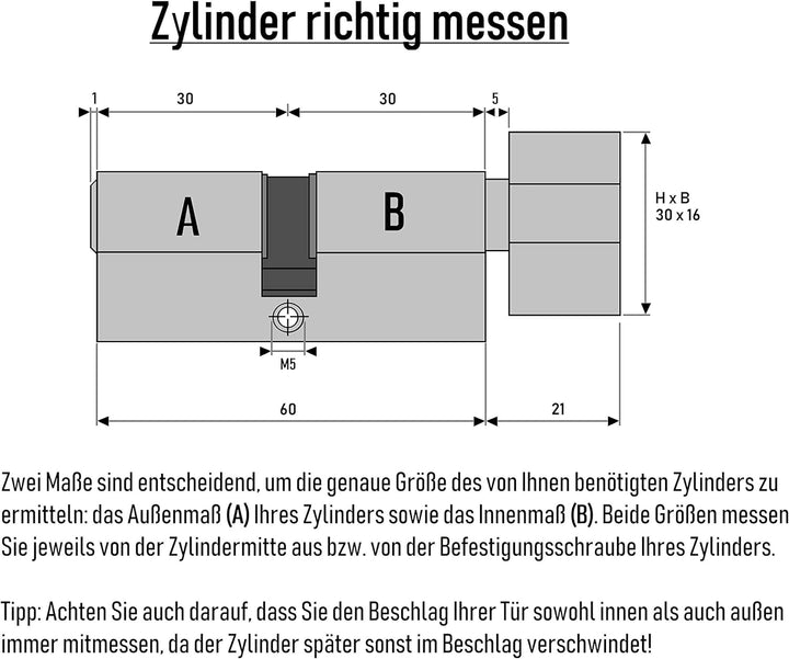 6x Zylinderschloss 60 mm gleichschliessend mit Knauf KD (mit Not- und Gefahrenfunktion) inkl. 30 Wen