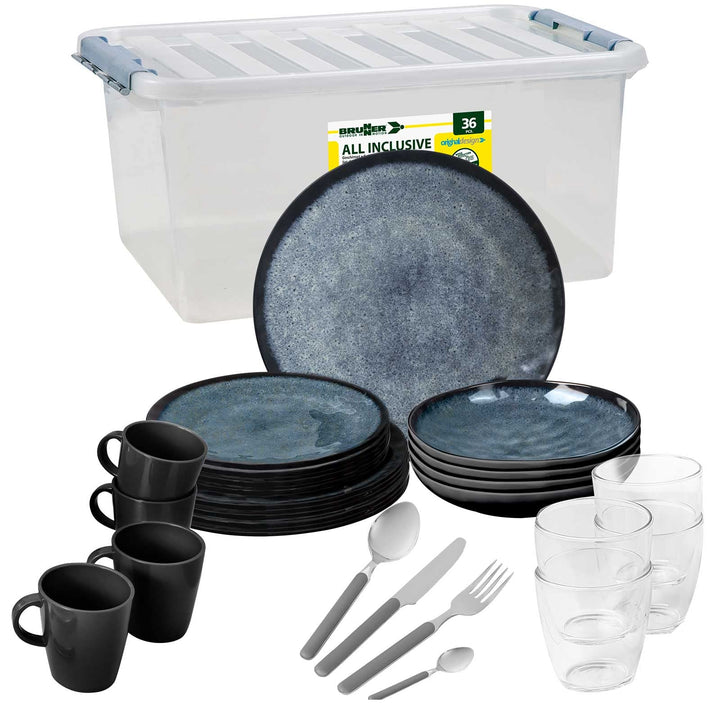 BRUNNER - Campinggeschirr Melamin (Set: 8, 12, 16 oder 36 Teilig), 2-4 Personen - Venetian - Hochwer