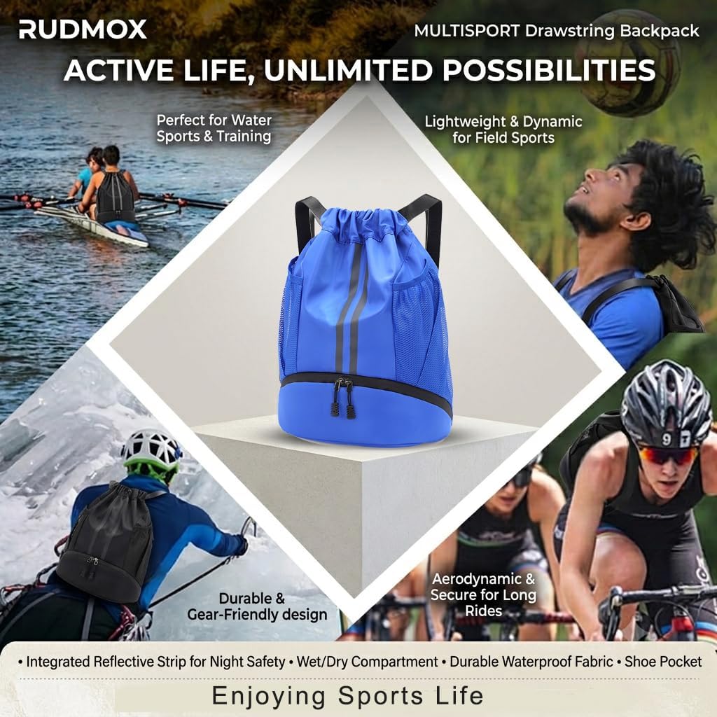 Sportbeutel mit Schuhfach - Wasserdichter Kordelzug Rucksack für Damen & Herren - Gymbag & Turnbeute