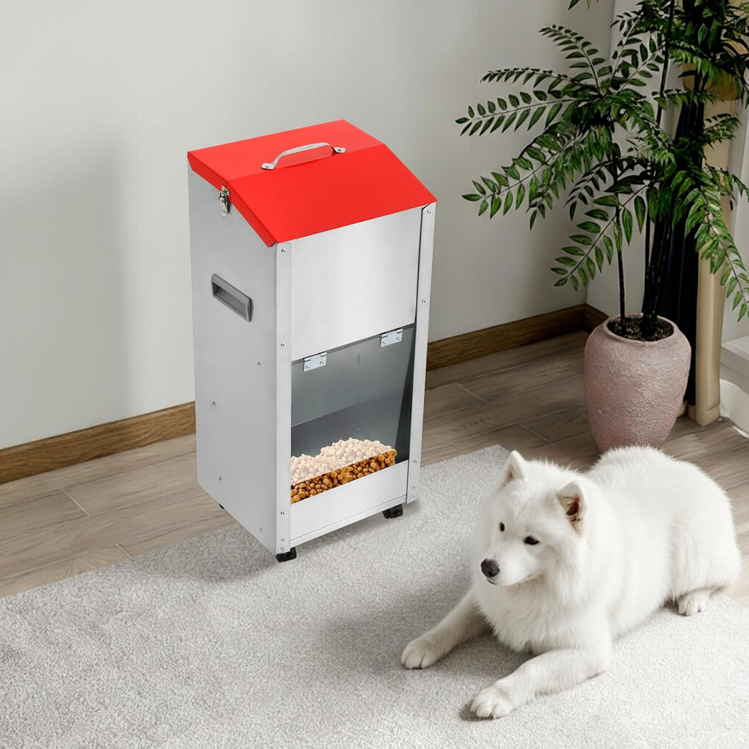 Futterautomat für Hunde und Katzen - Schwerkraft Hundefutterautomat 15 LB mit 4 Rollen und Bremsen -