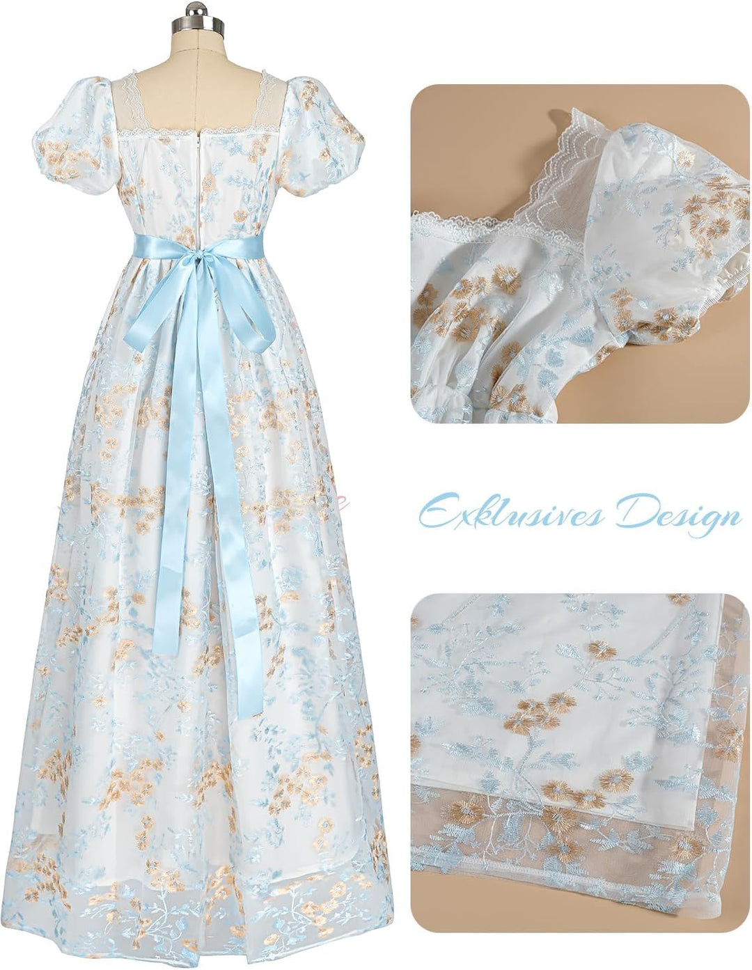CR ROLECOS Viktorianisches Kleid Damen Regency Kleid für Frauen Bridgerton Puffy Ballkleid mit Hands