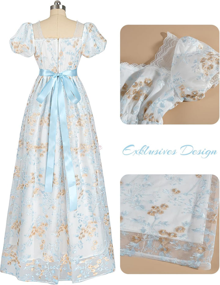 CR ROLECOS Viktorianisches Kleid Damen Regency Kleid für Frauen Bridgerton Puffy Ballkleid mit Hands