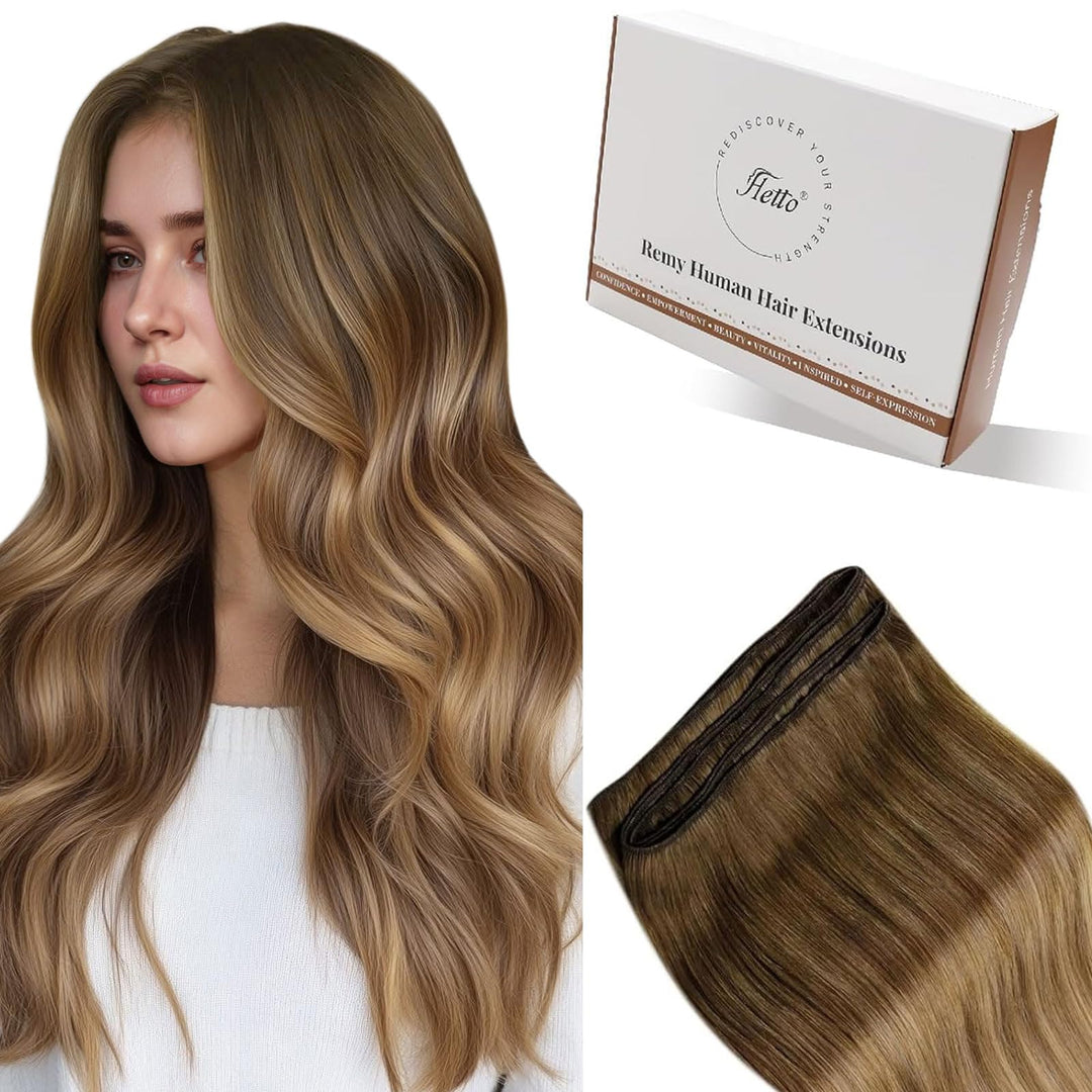 Hetto Balayage Echthaar Tressen Extensions Mittel Braun zu Hellbraun und Dunkelste BlondineTressen E