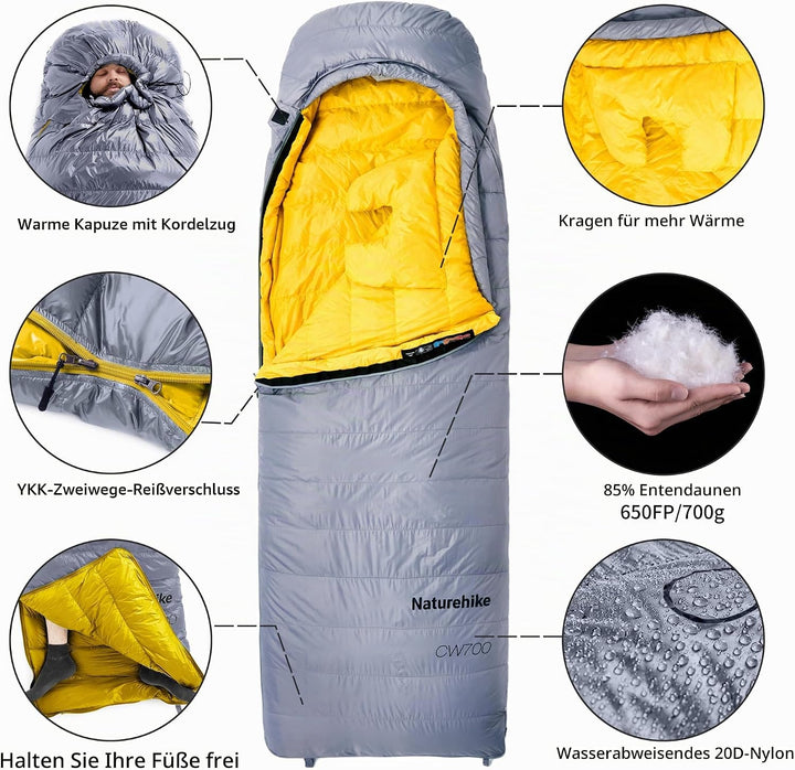 Naturehike CW-Serie RDS Daunenschlafsack,Ultraleichte Tragbare Kompackte Daunen Schlafsack 4 Jahresz