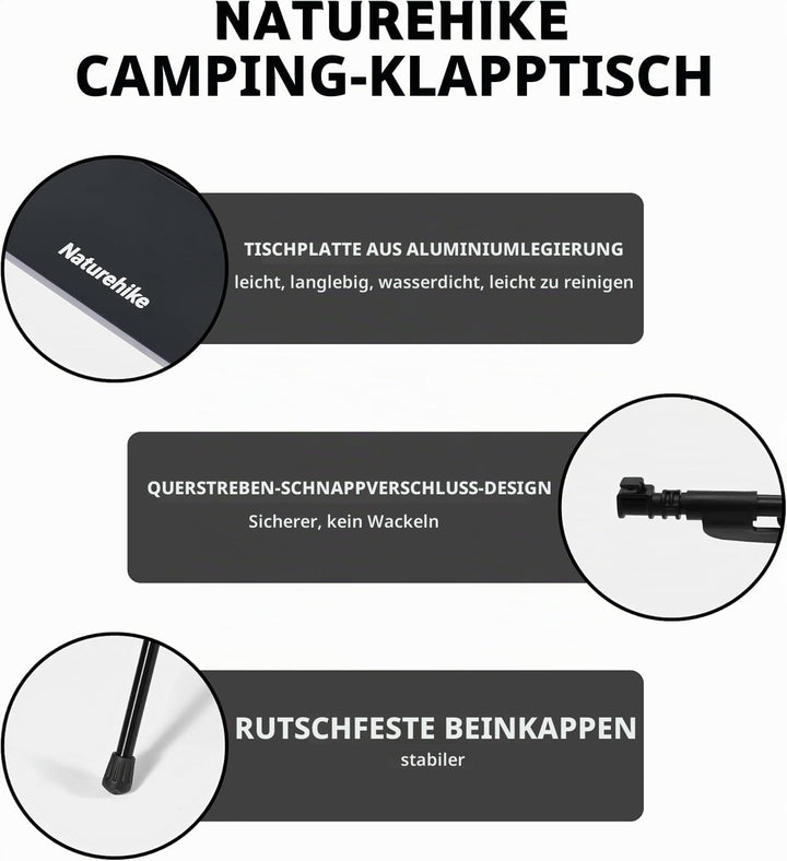 Naturehike Campingtisch Klapptisch aus Aluminium rollbar Camping Tisch klappbar Falttisch leicht für