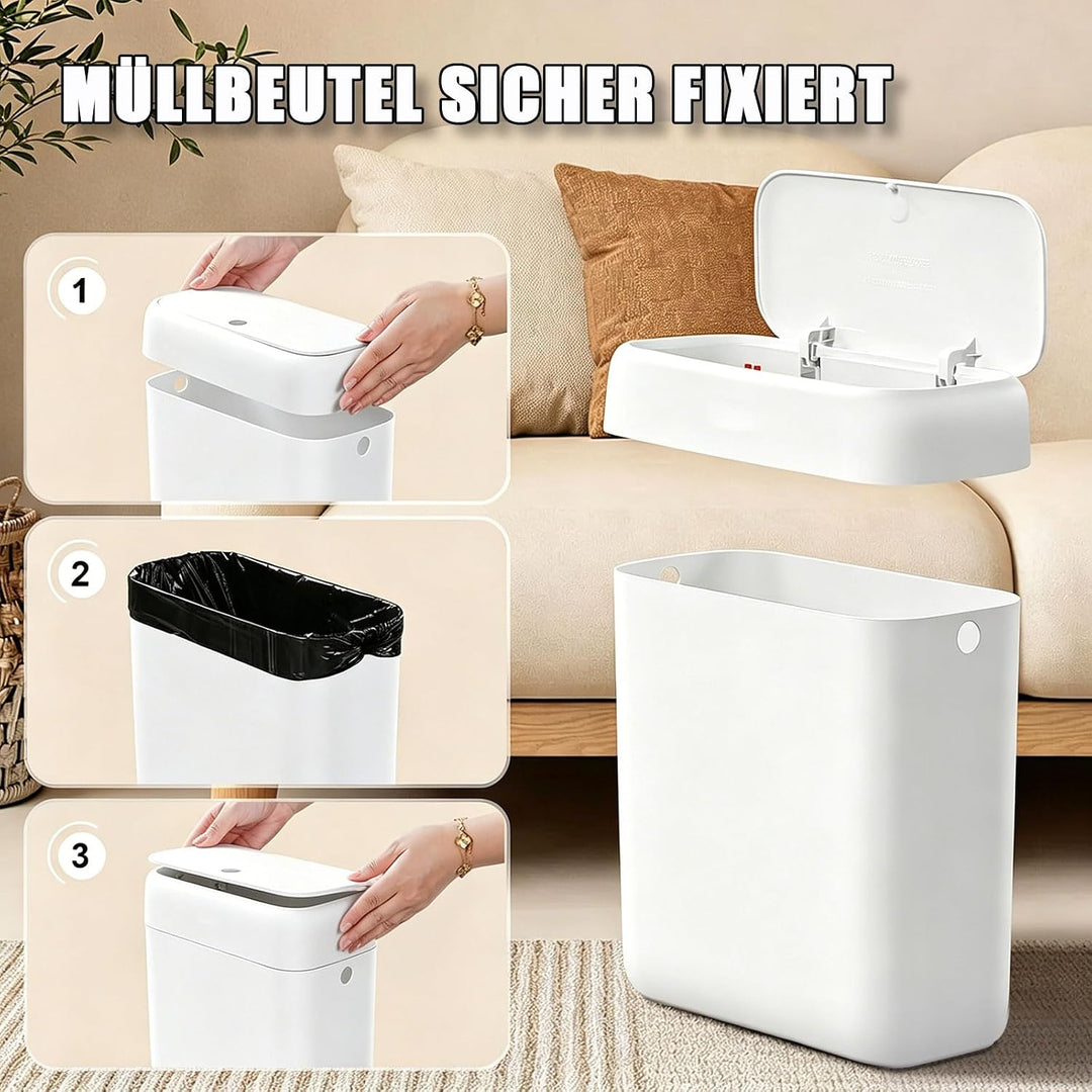 funest 2er Set Badmülleimer mit Deckel, Schmaler Mülleimer für Badezimmer, Kunststoff Abfalleimer mi