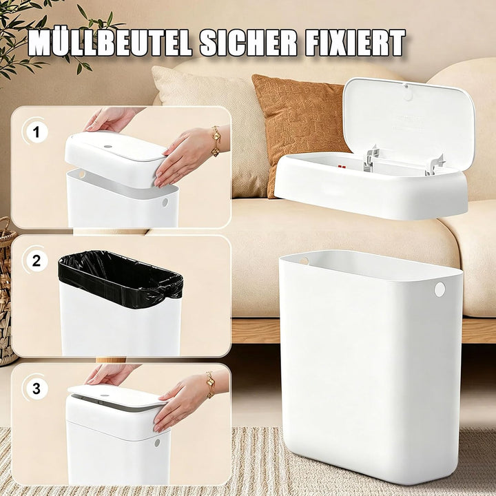 funest 2er Set Badmülleimer mit Deckel, Schmaler Mülleimer für Badezimmer, Kunststoff Abfalleimer mi