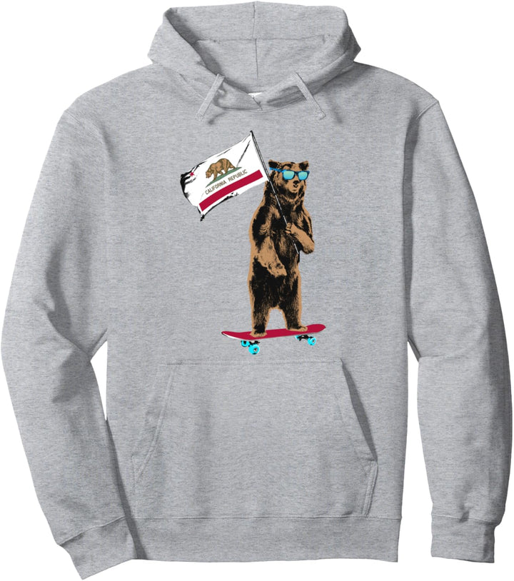 California Flag Skateboard Riding Bear Pullover Hoodie