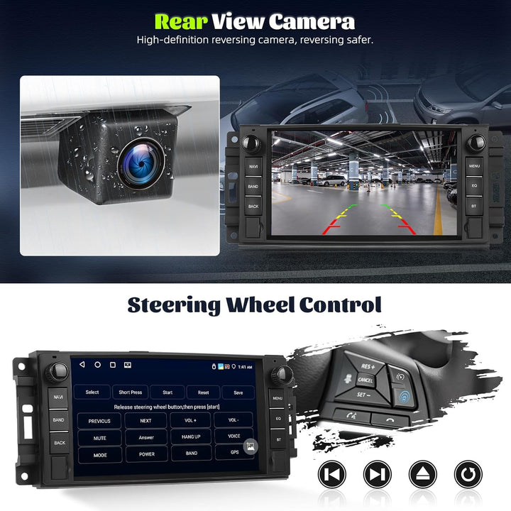 Android 15, 4G+64G CAMECHO Autoradio für Jeep Wrangler Compass Grand Cherokee/Chrysler 300C/Dodge Ra