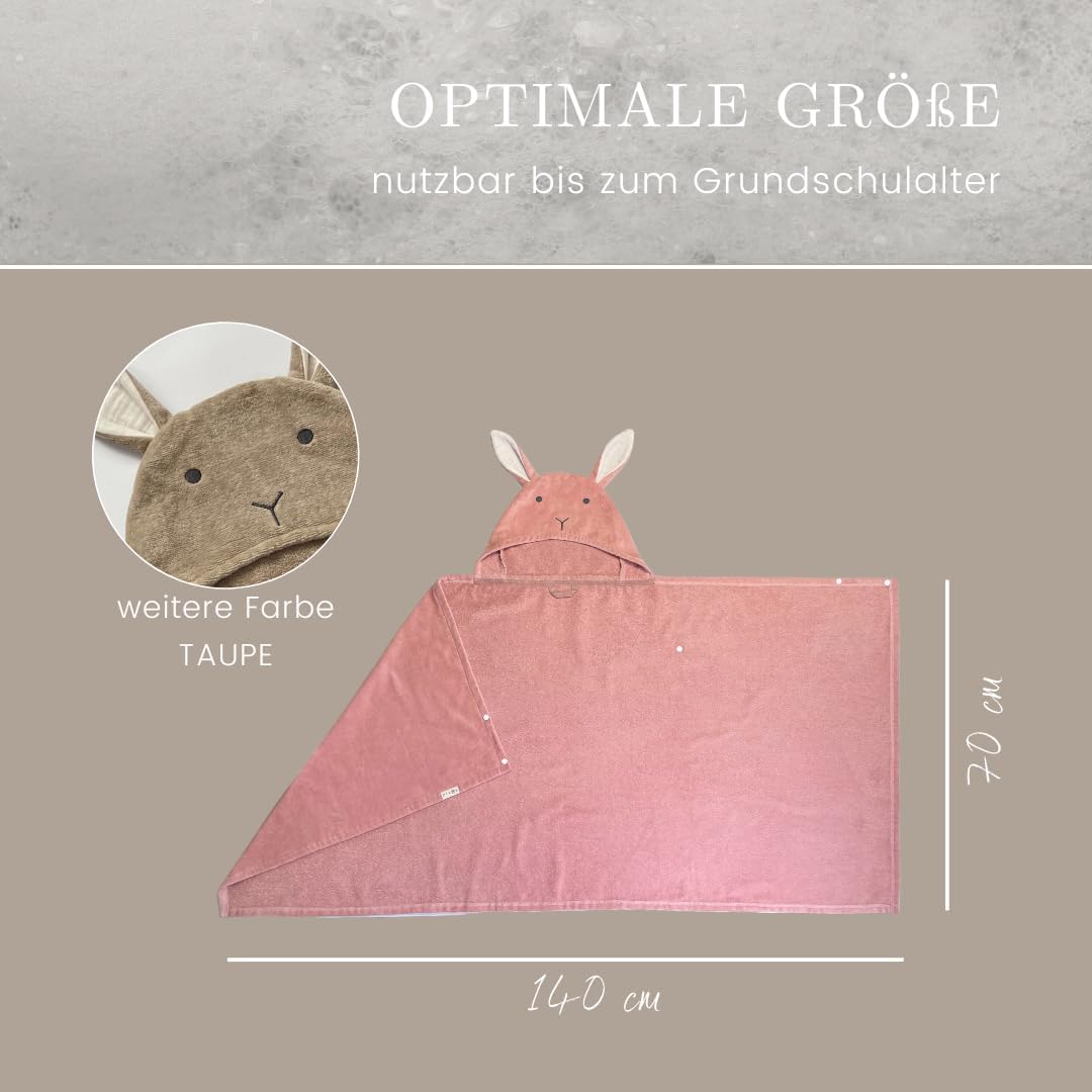 DIKOS® 2-in-1 Kapuzenhandtuch & Badeponcho Baby, Kleinkinder & Kinder Altrosa 70x140 | Ab Geburt Bab