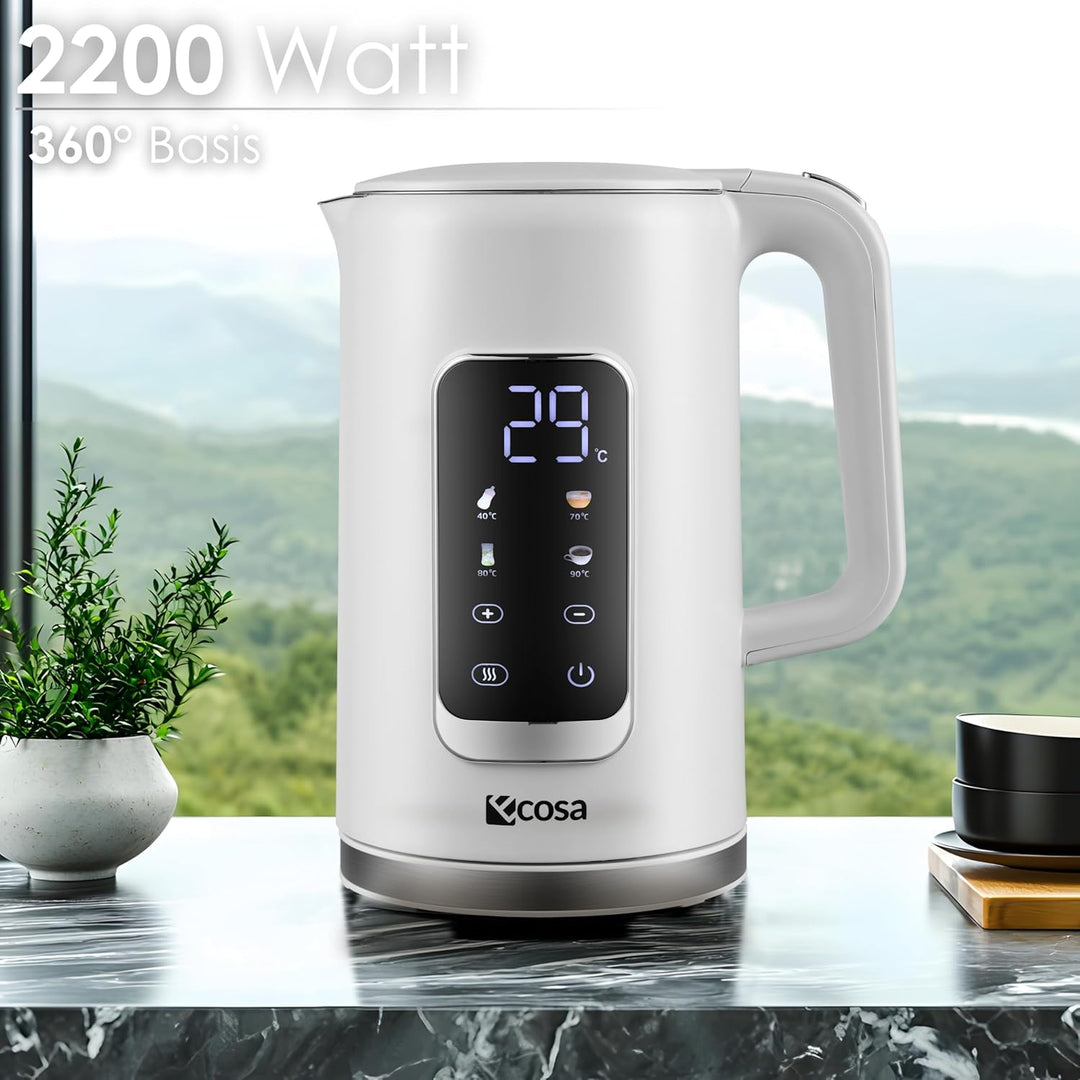 Wasserkocher Edelstahl mit Temperatureinstellung (40°C-100°C) 1,7 Liter 2200 Watt Teekocher 100% BPA