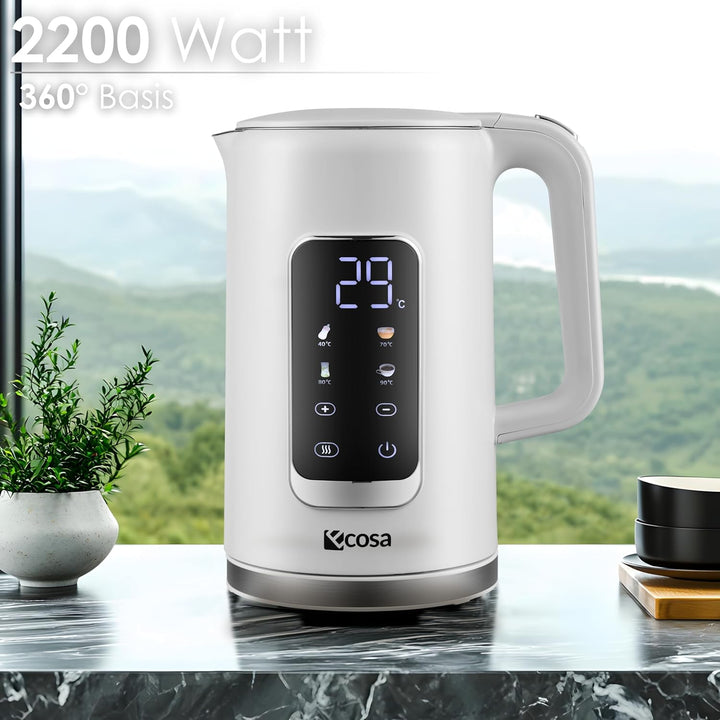 Wasserkocher Edelstahl mit Temperatureinstellung (40°C-100°C) 1,7 Liter 2200 Watt Teekocher 100% BPA