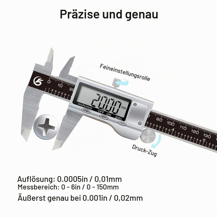 KETOTEK Messschieber Digital Schieblehre Edelstahl, 150mm / 6-Zoll Schublehre mit Ersatzbatterie, Ca