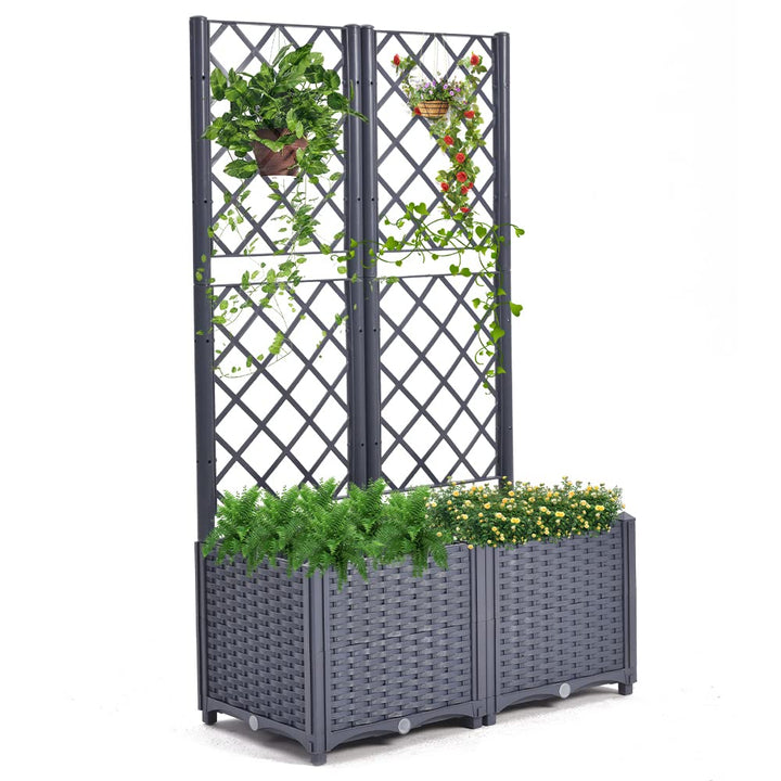 Mingone Pflanzgefäss mit Rankgitter Hochbeet Blumenkasten mit 2 Pflanzgefäss Wasserspeicher Balkonka