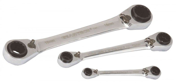 GearTech 4-in-1 Doppelring Schlüssel Satz 3-teilig, 8-10 / 12-13 und 9-11 / 14-15 und 16-17 / 18-19