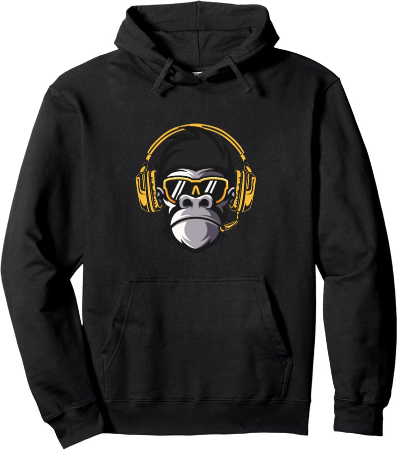 Affe Monkey mit DJ Kopfhörer und Sonnenbrille Pullover Hoodie