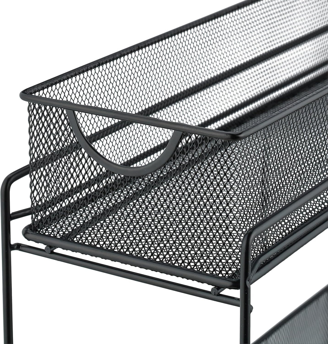 Relaxdays, schwarz Küchenschrank Organizer, ausziehbares Unterschrank Regal, 2 Schubladen, Metall, H