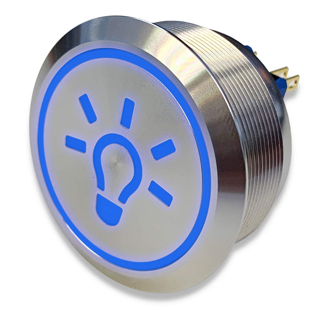 Edelstahl Drucktaster Ø40mm, 2-polig, 10 Pin, Symbol Licht LED Ring (Blau), Blau