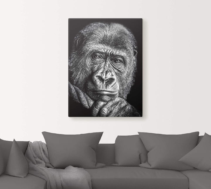 ARTland Leinwandbilder Wandbild Bild auf Leinwand 30x40 cm Wanddeko Gorilla Porträt Tiere Affe Asien