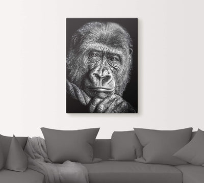 ARTland Leinwandbilder Wandbild Bild auf Leinwand 30x40 cm Wanddeko Gorilla Porträt Tiere Affe Asien