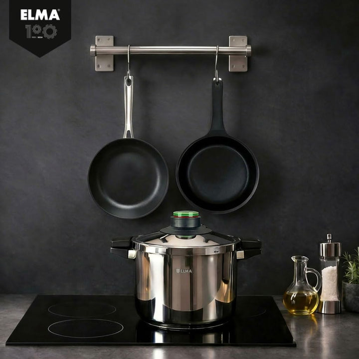 ELMA Prêst Schnellkochtopf 8 Liter, Ø 24 cm | 18/10 Edelstahl, Induktionsgeeigneter Kapselboden, 2 G