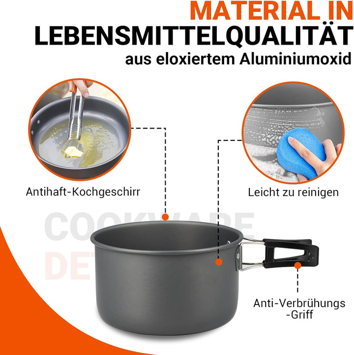 Bulin Camping Kochgeschirr Set Tragbar Outdoor Geschirr Set Aluminium Faltbare Camping Topf Kochtopf